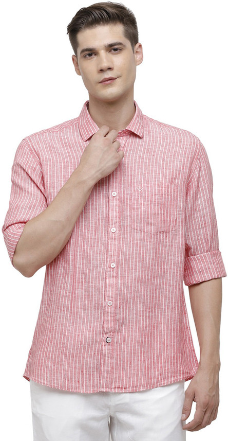 Linen Club Men Striped Casual Pink 