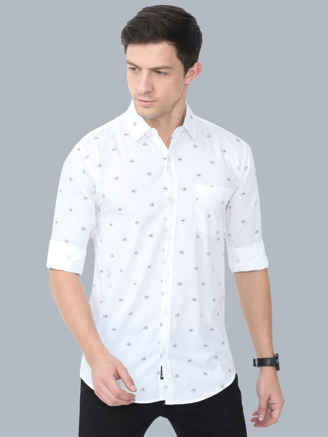 SQIN Men Printed Casual White Shirt 