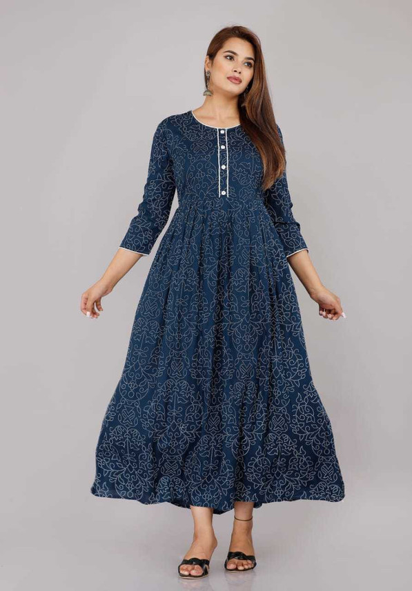 Women Maxi Blue, White Dress 