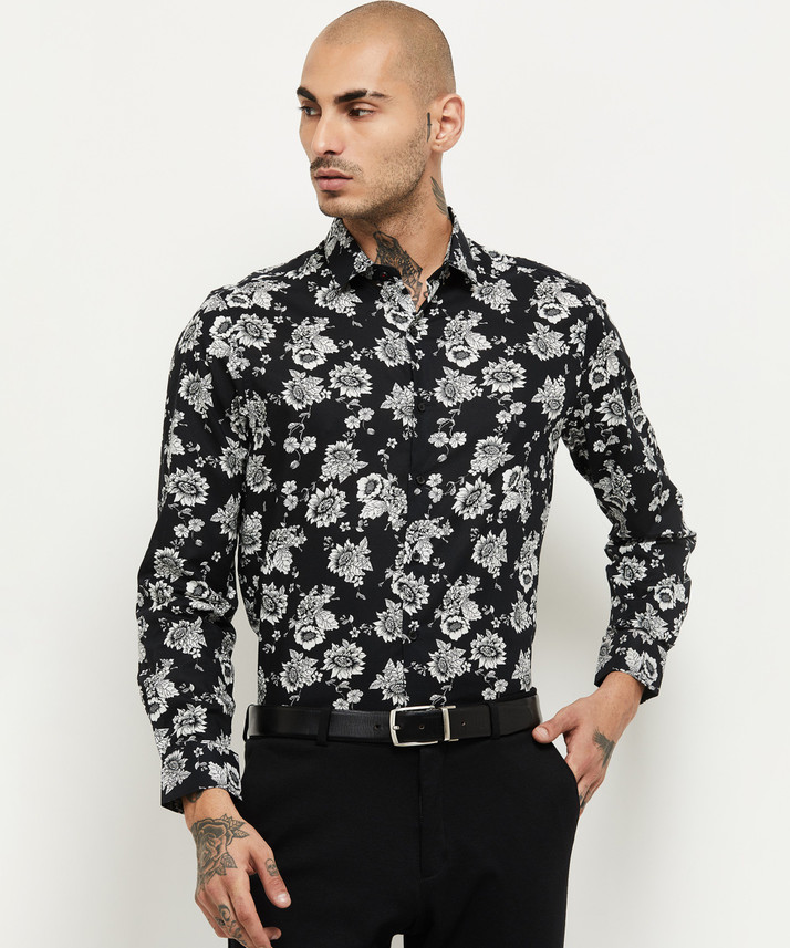 MAX Men Floral Print Casual Black Shirt 