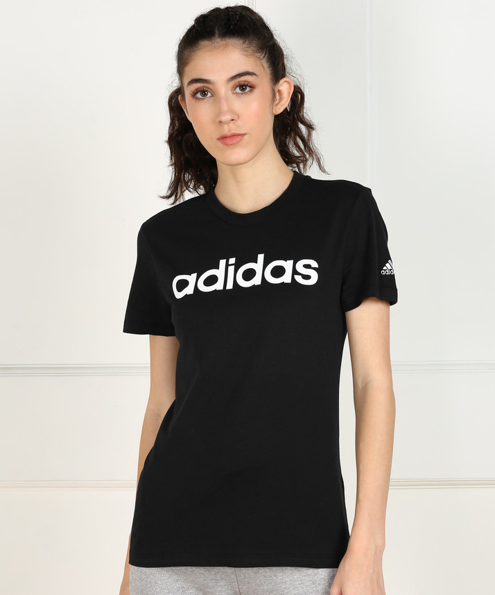 ADIDAS Printed Women Round Neck Black T-Shirt - Buy ADIDAS Printed Women  Round Neck Black T-Shirt Online at Best Prices in India | Flipkart.com