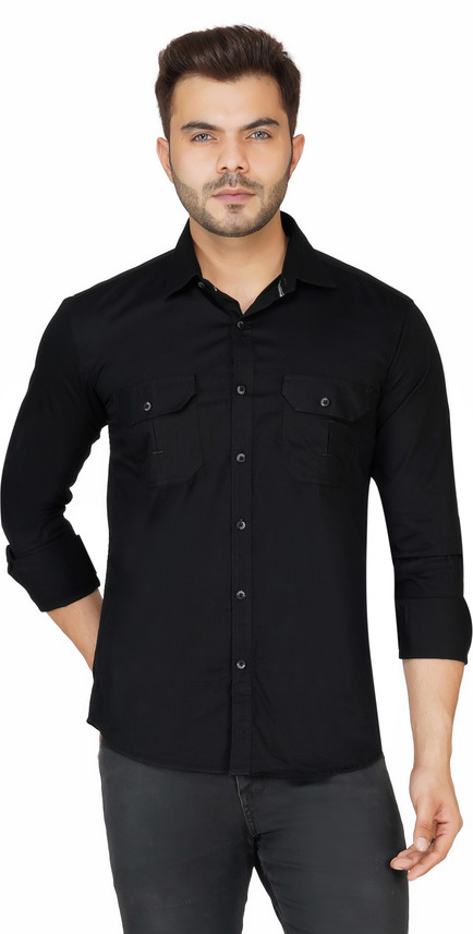 DESIGN UP Men Solid Casual Black Shirt 