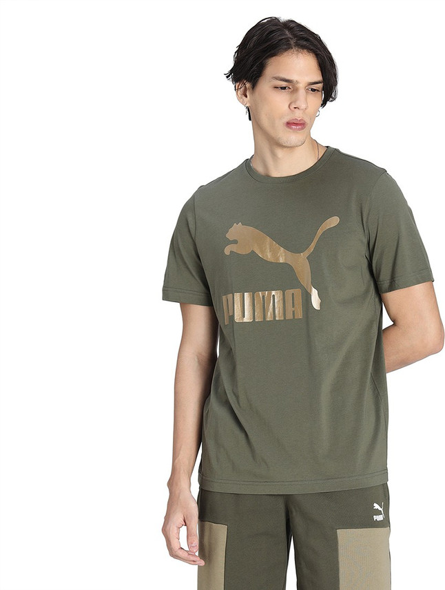 PUMA Printed Men Round Neck Green T 