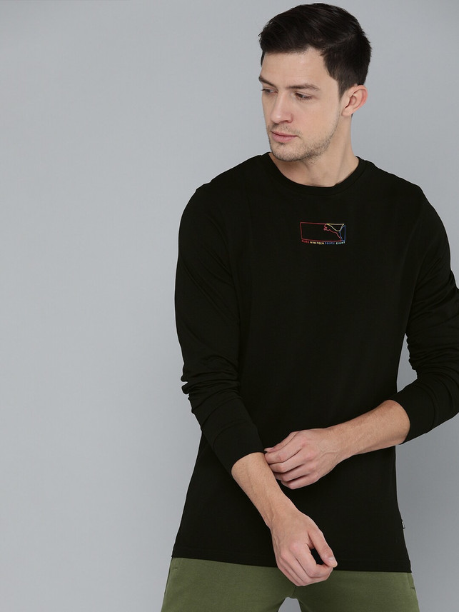 PUMA Printed Men Round Neck Black T 