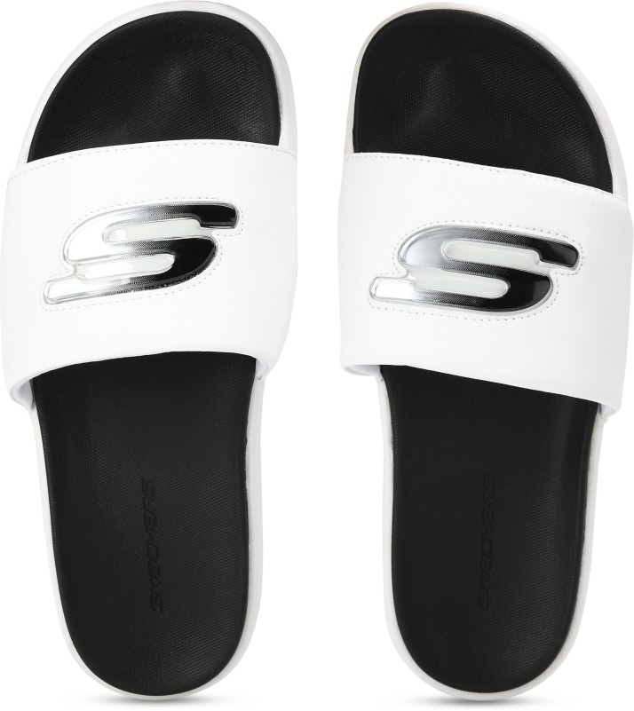 skechers slides white