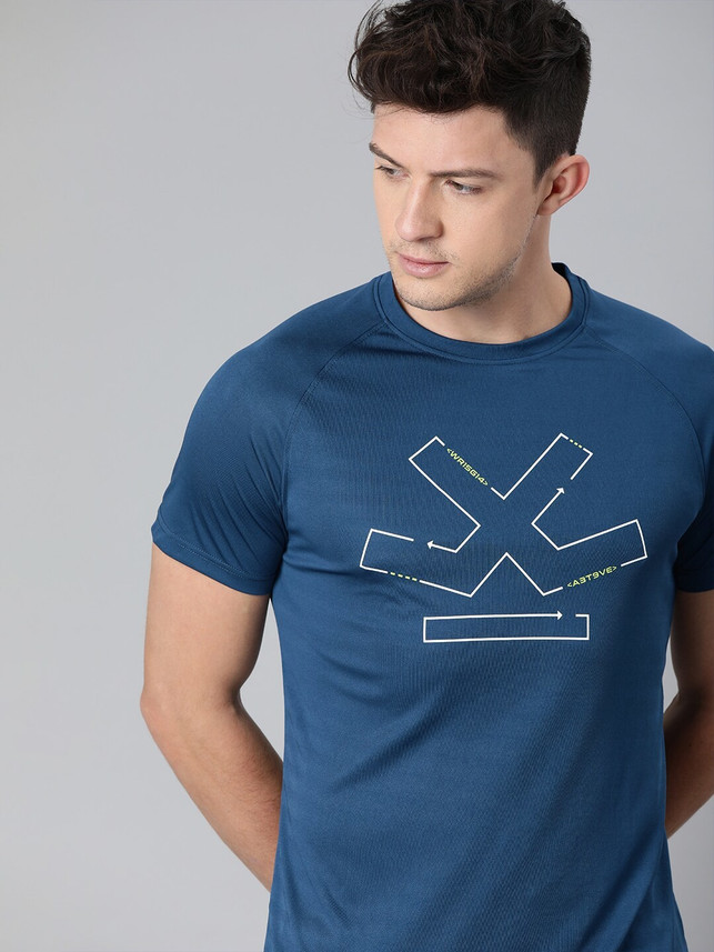 WROGN Solid Men Round Neck Blue T-Shirt 