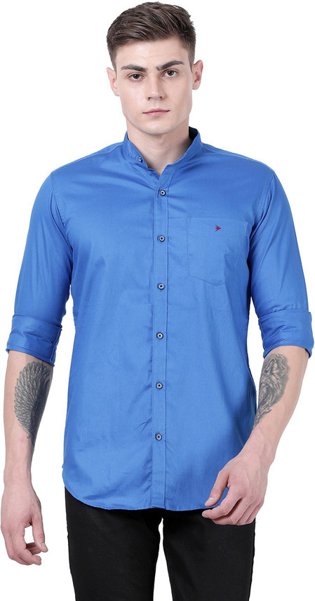 Volume Zero Men Solid Casual Blue Shirt 