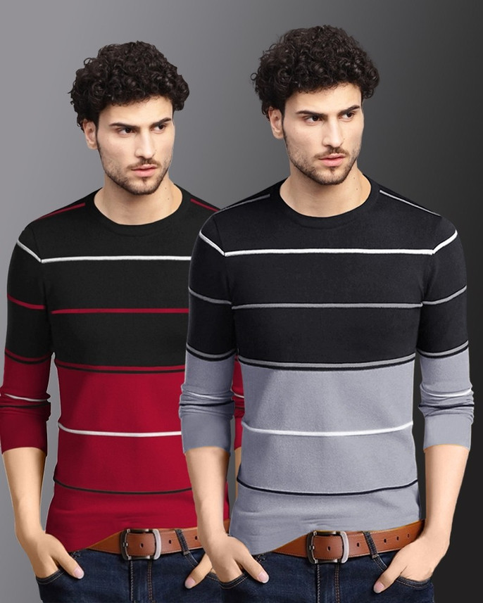 Color Block Men Round Neck Multicolor 