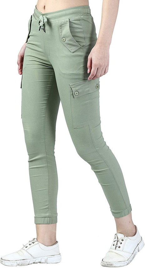 Slim Fit Women Light Green Trousers 