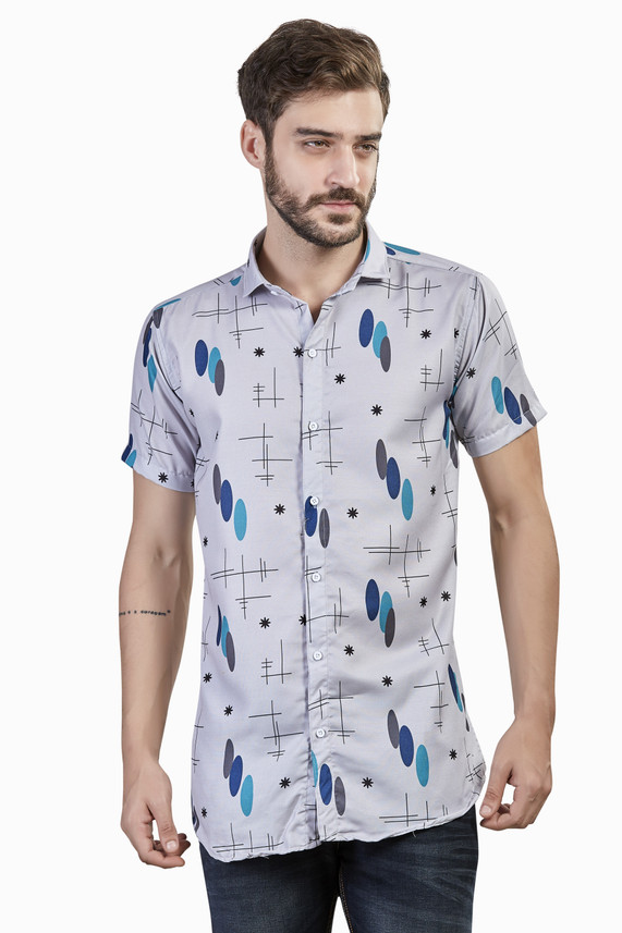 Men Printed Casual Grey Shirt 