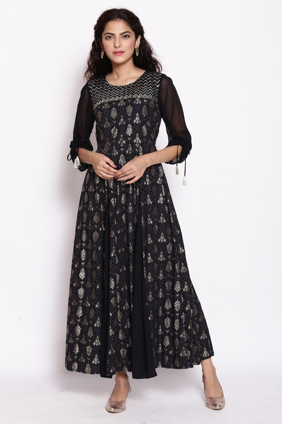 Aurelia Women Fit and Flare Black Dress 