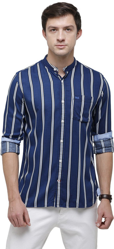 Men Striped Casual Blue Shirt 