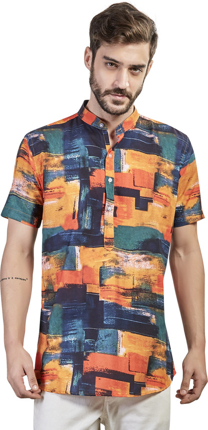 Men Printed Casual Orange Shirt 