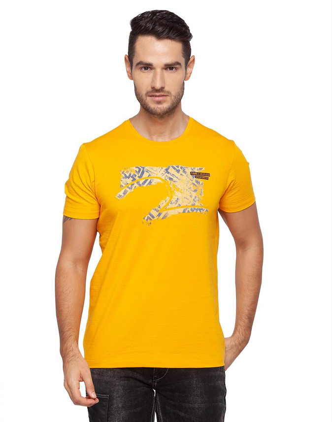 Spykar Printed Men Round Neck Yellow T 