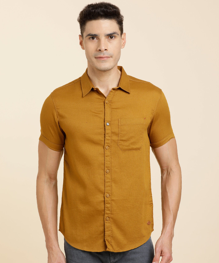 Spykar Men Solid Casual Khaki Shirt 