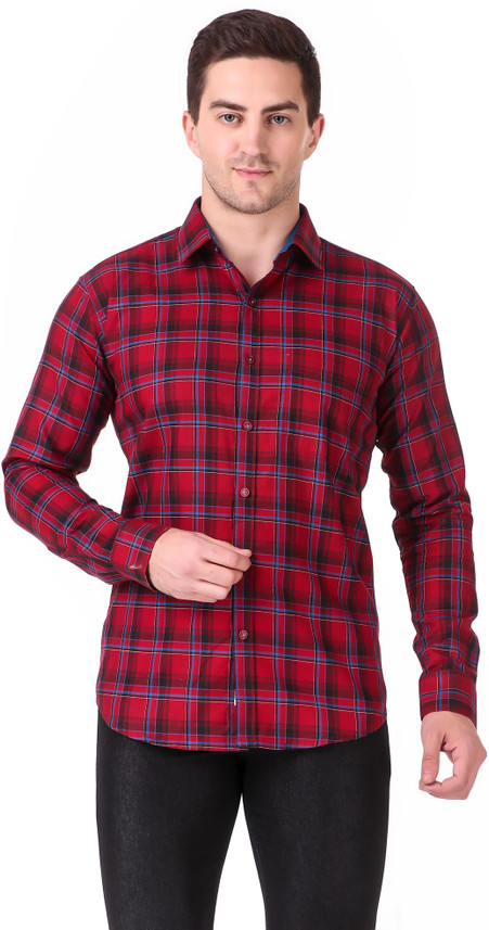 Men Checkered Casual Red, Maroon Shirt 