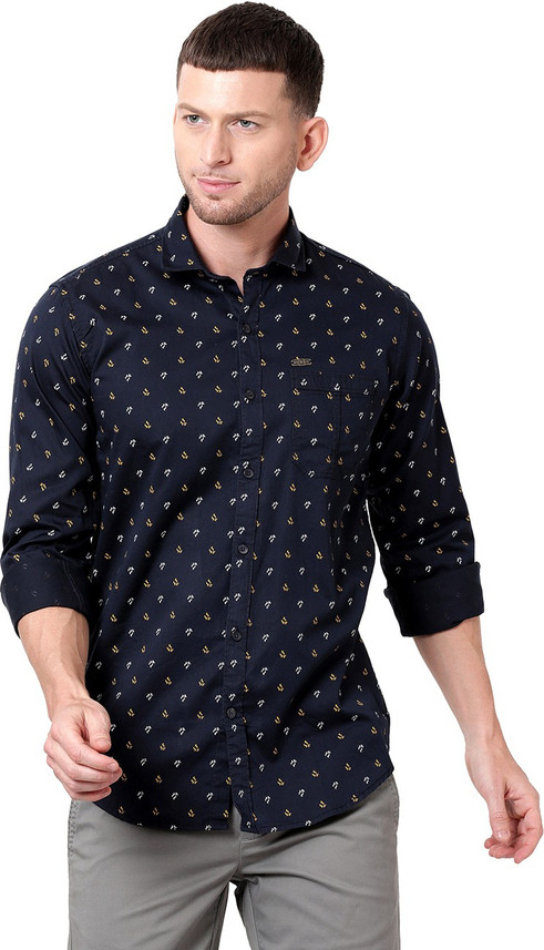 Men Printed Casual Dark Blue Shirt 