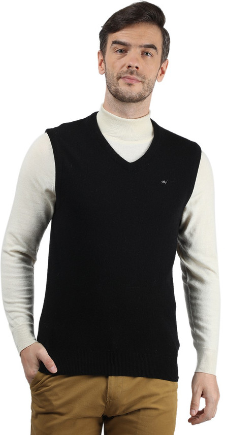 V Neck Casual Men Black Sweater 