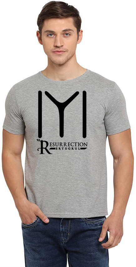 holy black Printed Men Round Neck Grey 