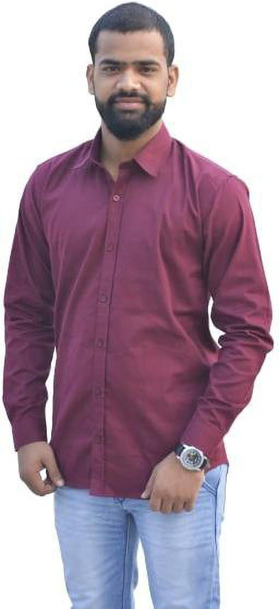 COTRA Men Solid Formal Maroon Shirt 