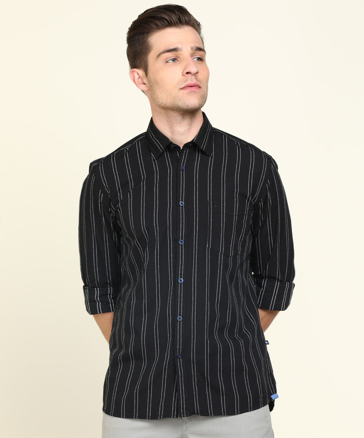 PARX Men Striped Casual Black Shirt 