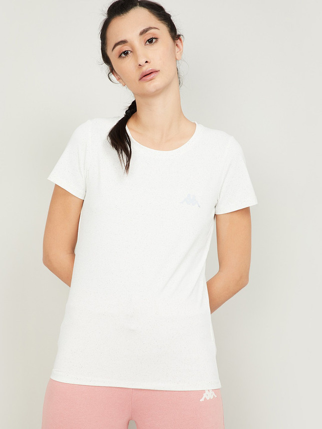 Kappa Solid Women Round Neck White T 