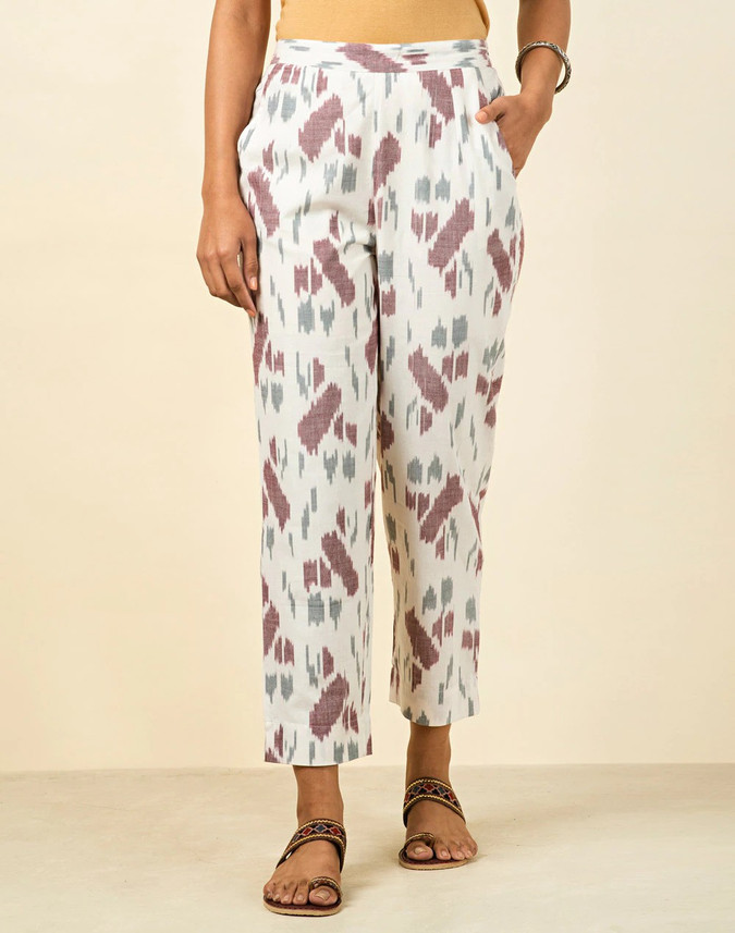 Fabindia Slim Fit Women White Trousers 