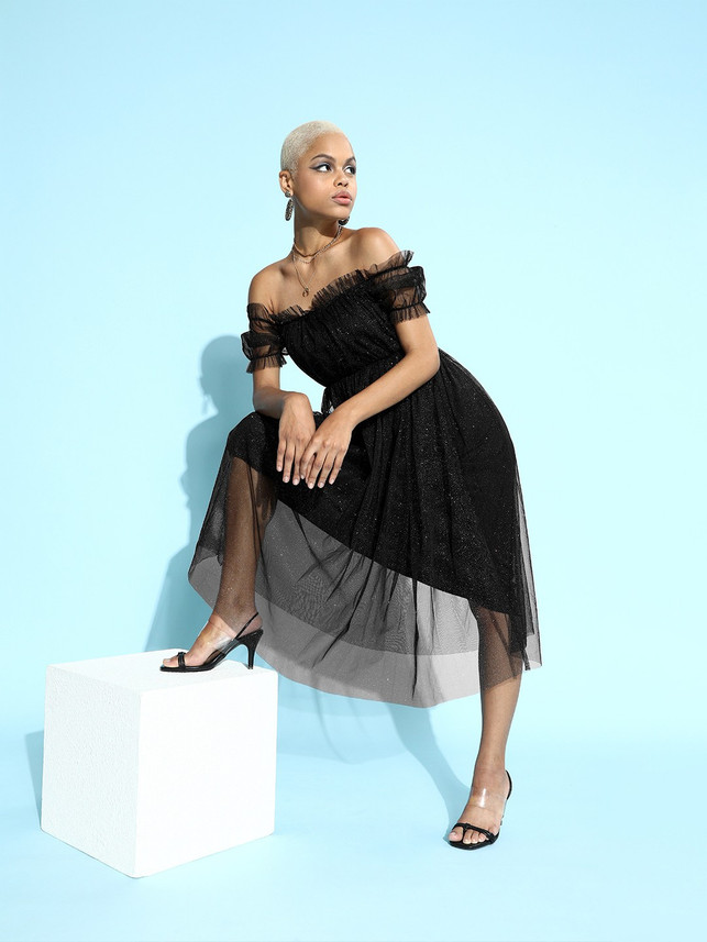 SASSAFRAS Women A-line Black Dress 