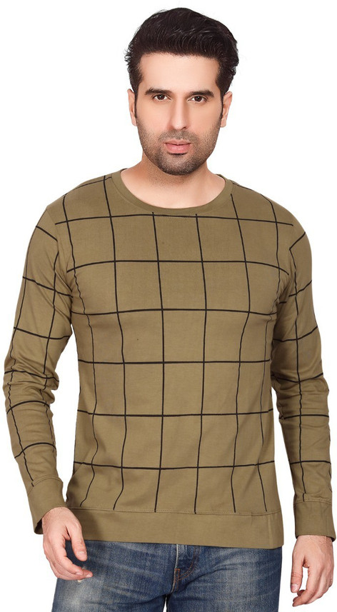 Maxo Broad Stripes Men Round Neck Brown 