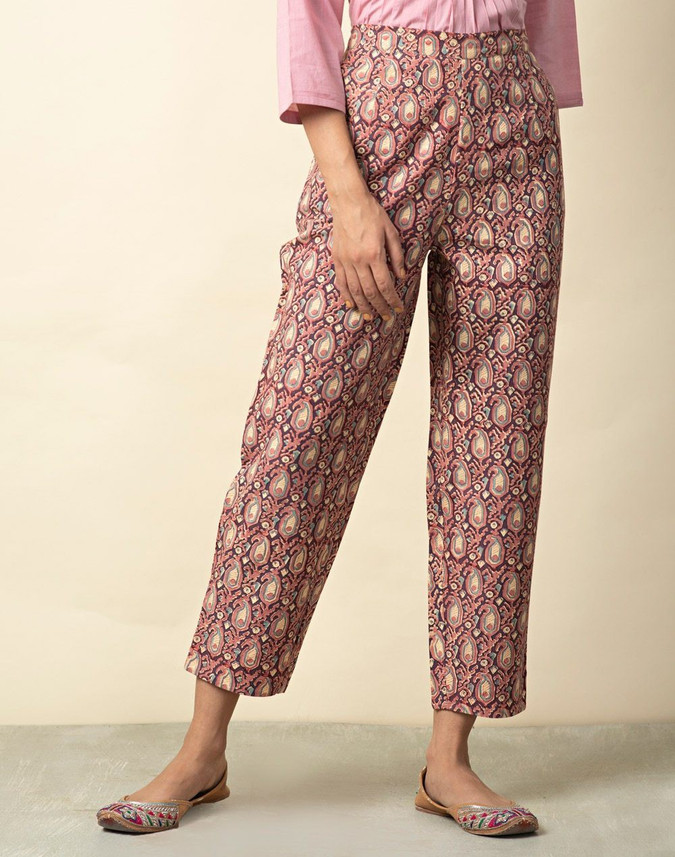 Fabindia Relaxed Women Purple Trousers 