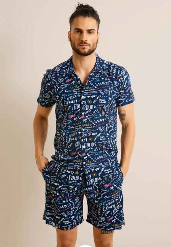 PB BROTHERS Men Printed Blue Night Suit 