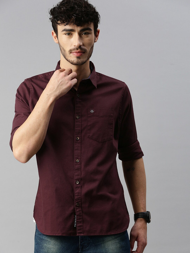 WROGN Men Solid Casual Maroon Shirt 