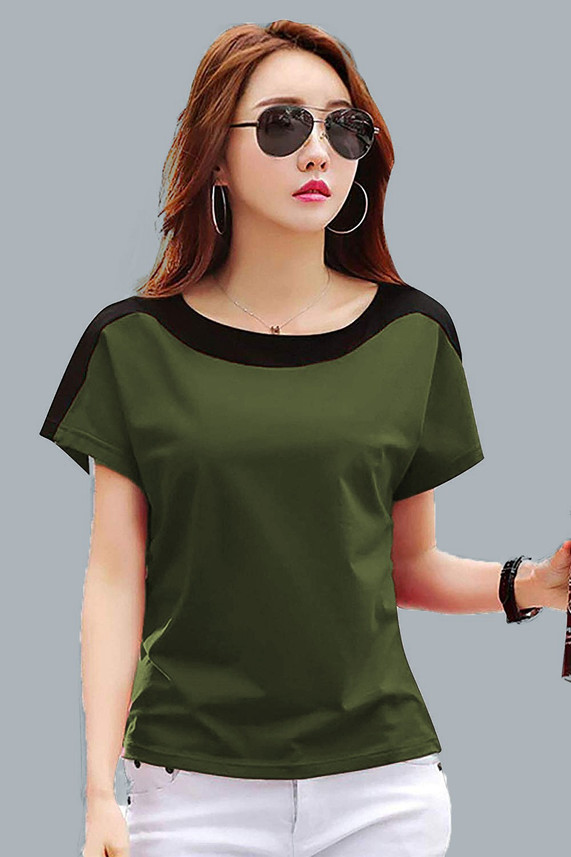 BASE 41 Solid Women Round Neck Green T 