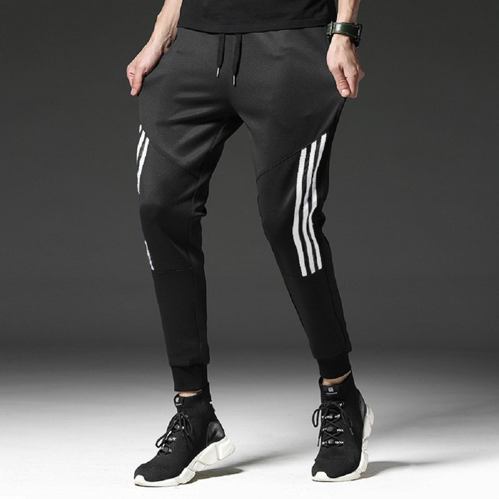 Joggers Park Striped Men Black Track 