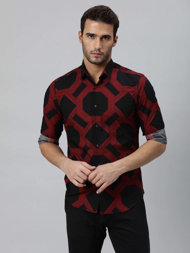 RARE RABBIT Men Printed Casual Black 