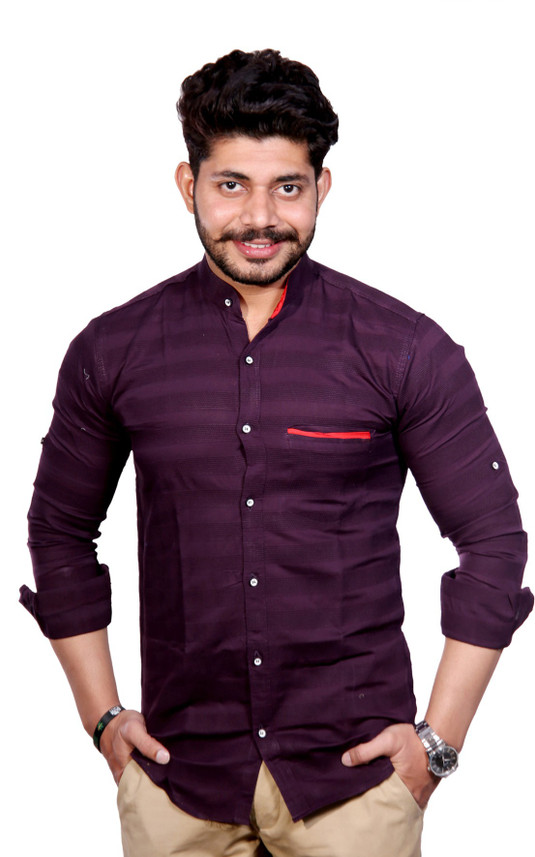 FUBAR Men Striped Casual Purple Shirt 