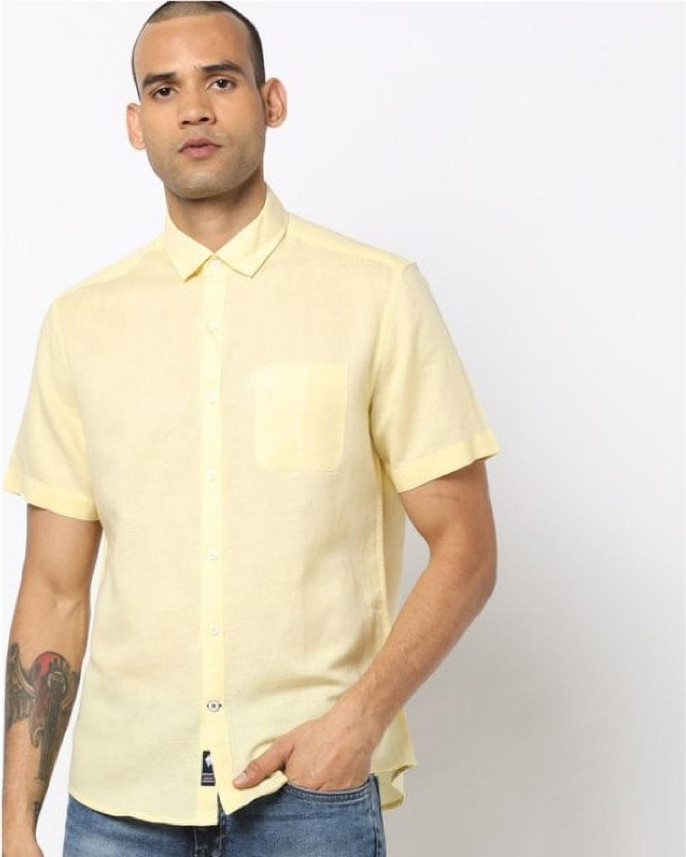 Netplay Men Solid Casual Yellow Shirt 