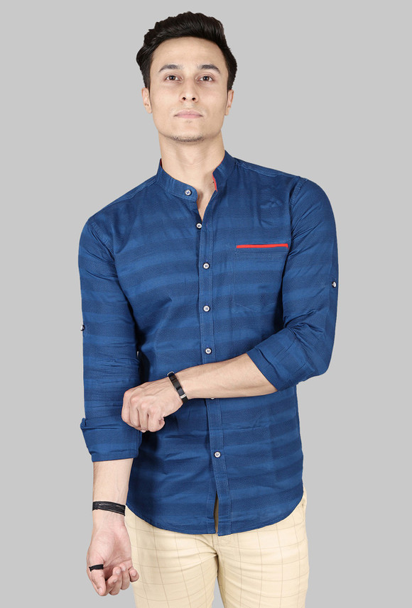 FUBAR Men Striped Casual Blue Shirt 