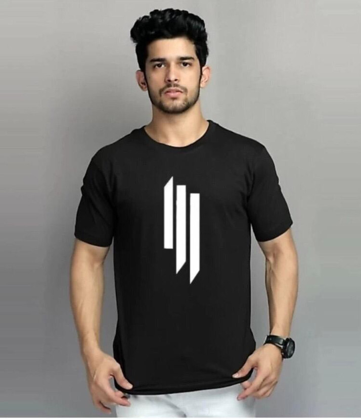 Buy Vuzzan Printed Men Round Neck Black 