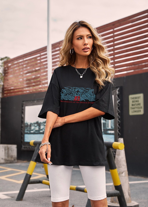 Urbanic Printed Women s Black T-Shirt 