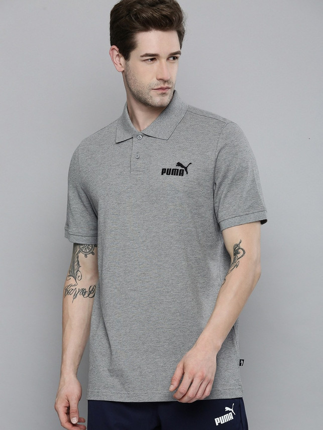 PUMA Solid Men Polo Neck Grey T-Shirt 