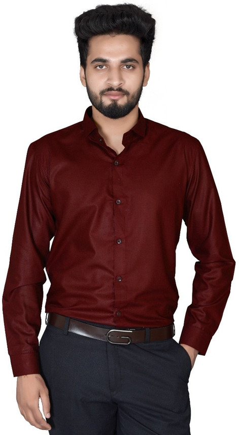 Men Solid Formal Maroon Shirt 