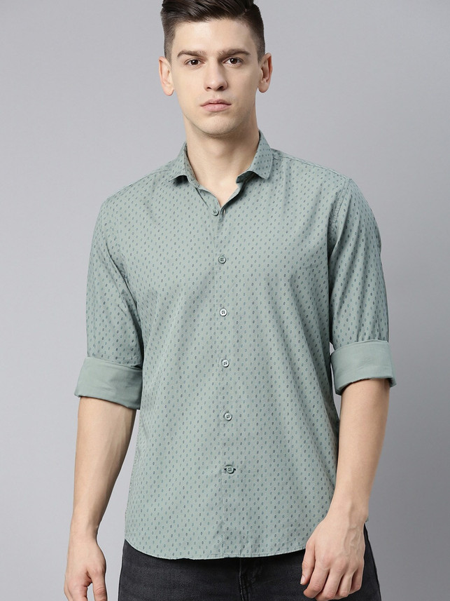 Harbour Men Printed Casual Green Shirt 