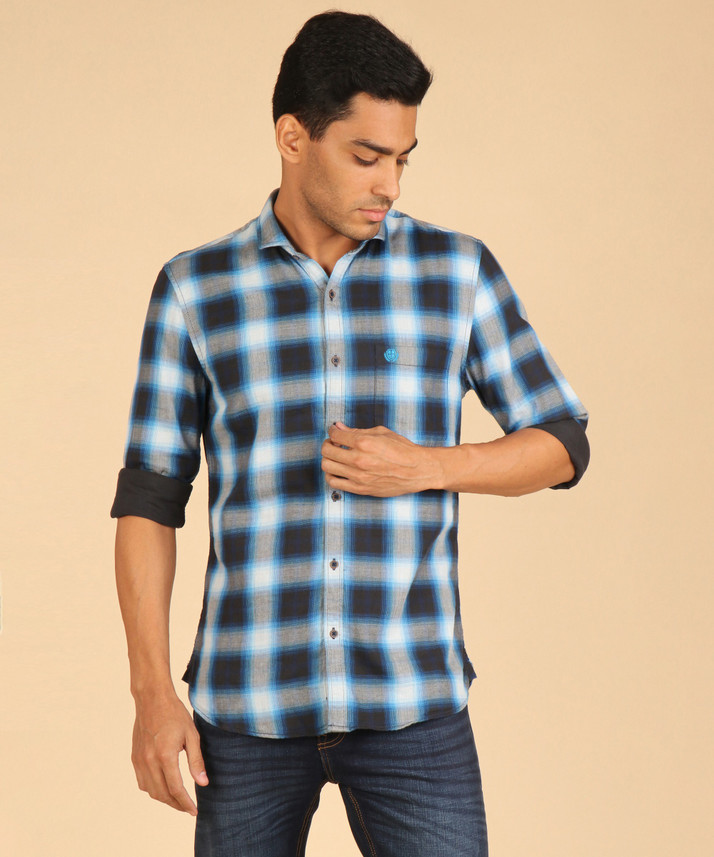 Men Checkered Casual Dark Blue Shirt 
