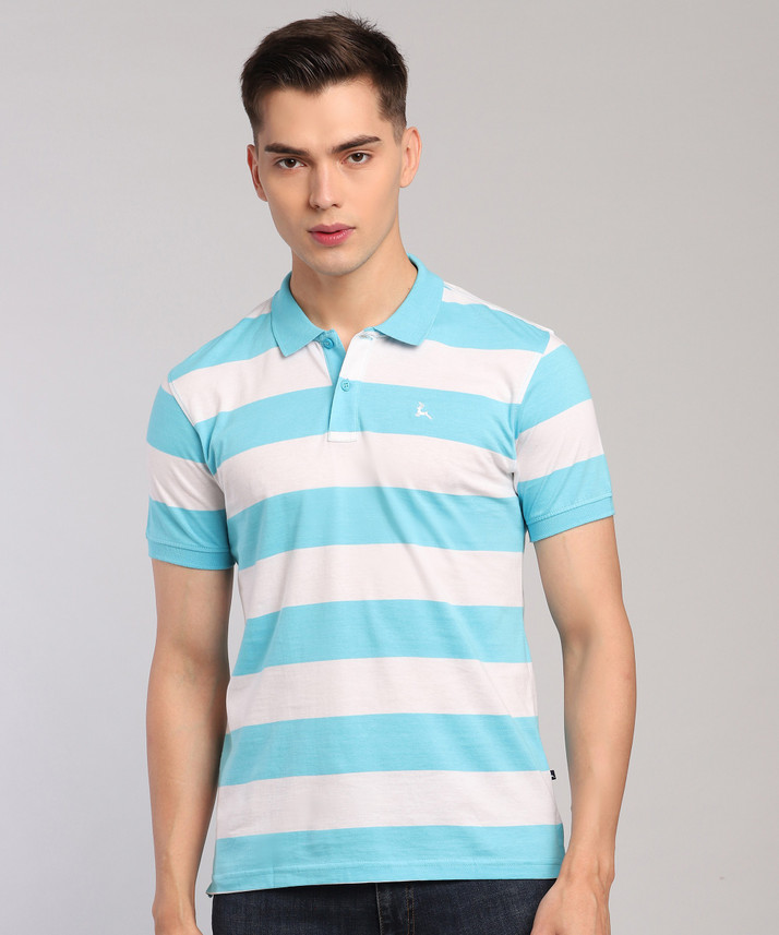 PARX Striped Men Polo Neck Blue, White 