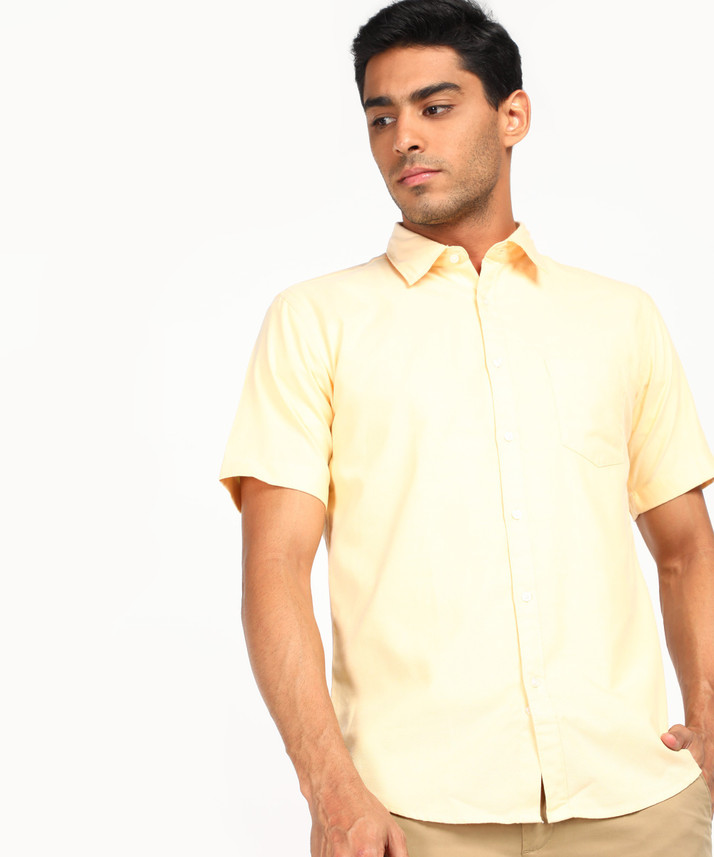 Raymond Men Solid Casual Yellow Shirt 