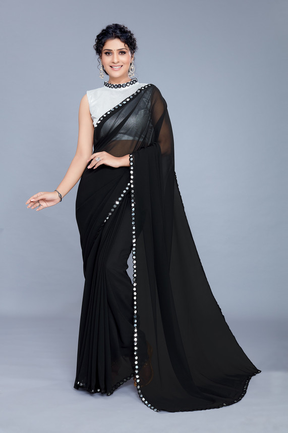 black plain georgette saree