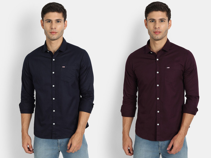 Men Solid Casual Purple, Brown Shirt 