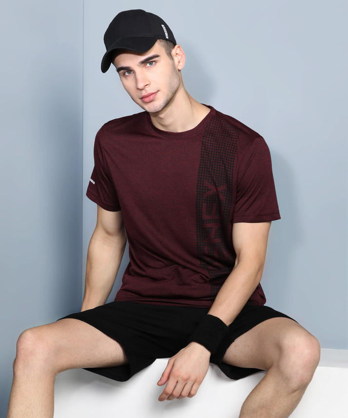 ADRENEX Printed Men Round Neck Maroon T 