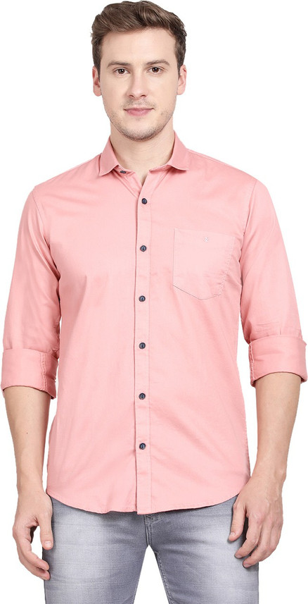 Volume Zero Men Solid Casual Pink Shirt 